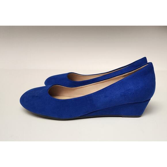 DREAM PAIRS Royal Blue Women's Pump Wedge Heel Round Toe Slip On Shoes US 9.5M - Picture 6 of 12